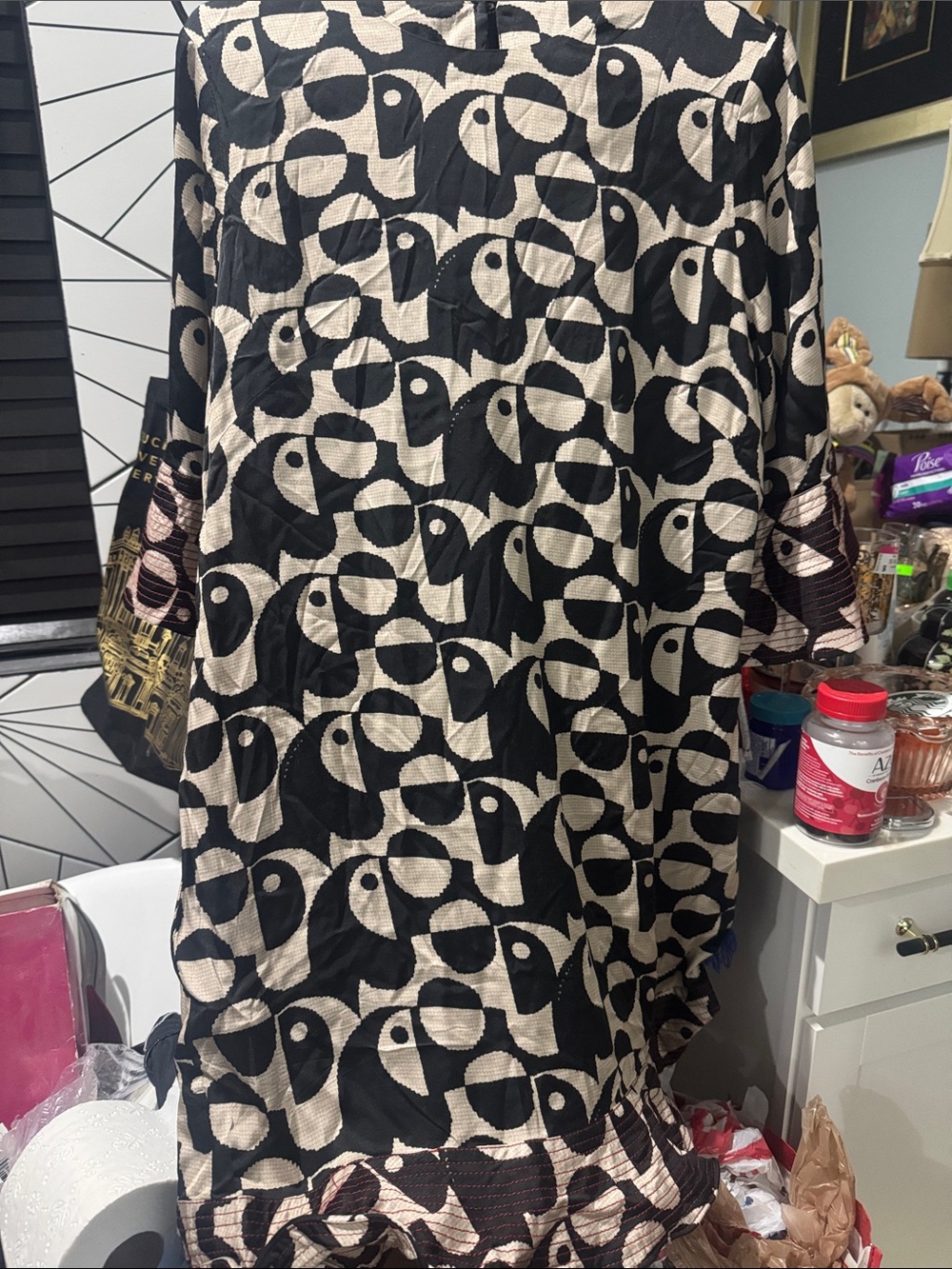 FARM Rio Black and Cream Geometric Mini Dress Sz L